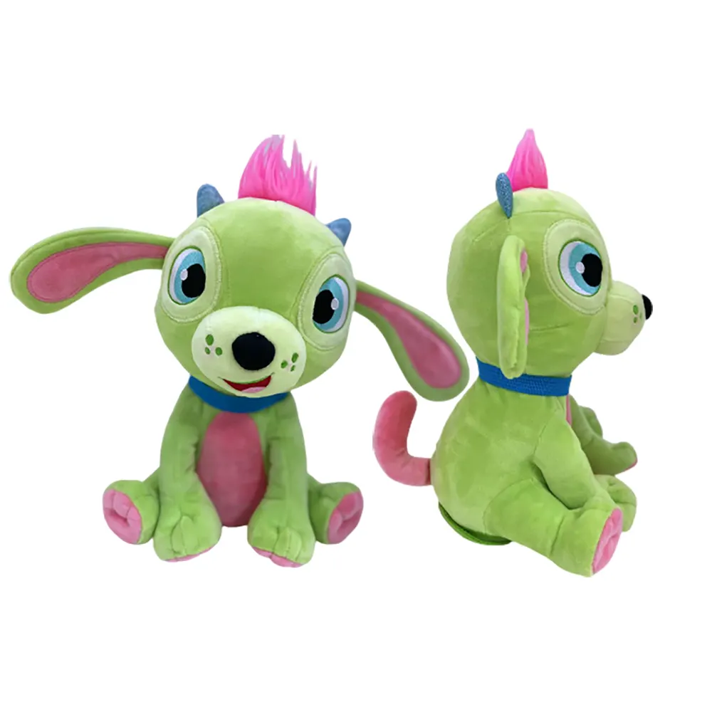 Mainan hewan boneka anjing lucu digenggam anjing elektrik kepala goyang hijau