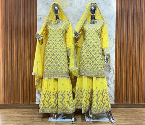 Zarif Georgette Gharara Plazo kış Zarkan taşlar nakış 2 tasarımlar için Set ağır Dupatta Salwar Kameez hint giyim - Product Image 6