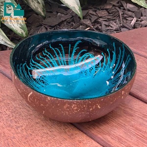 Kleine MOQ Vietnam Dekoration Lack Kokosnuss schale Kunden spezifisches Kunstwerk Design mit Crackle Glasur Technik