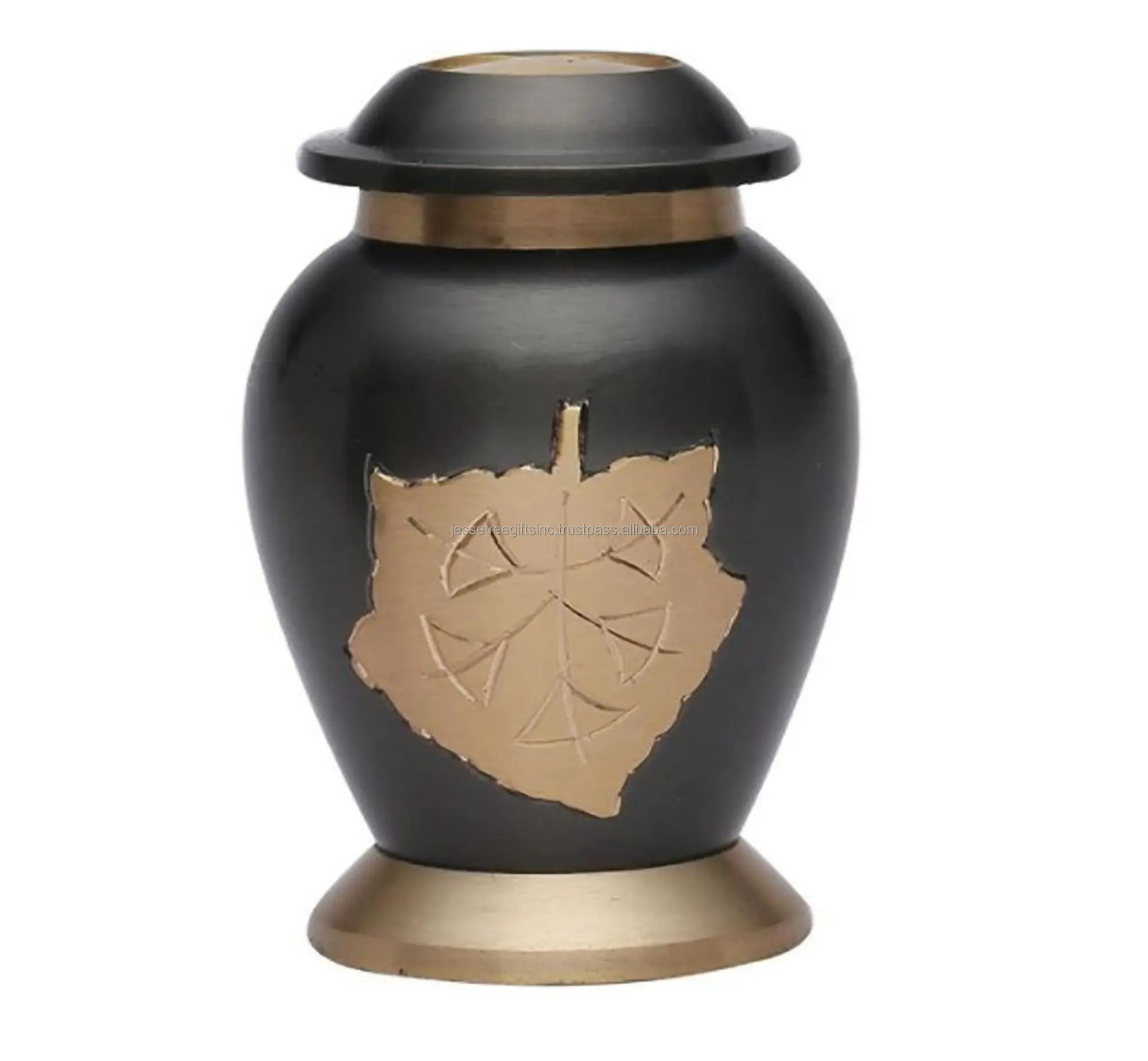 Avon Dale Messing Crematie Urn Met Bruine Spuitverf Afwerking Gouden Blad Gegraveerd Ontwerp Van Hoge Kwaliteit Voor Begrafenis Diensten