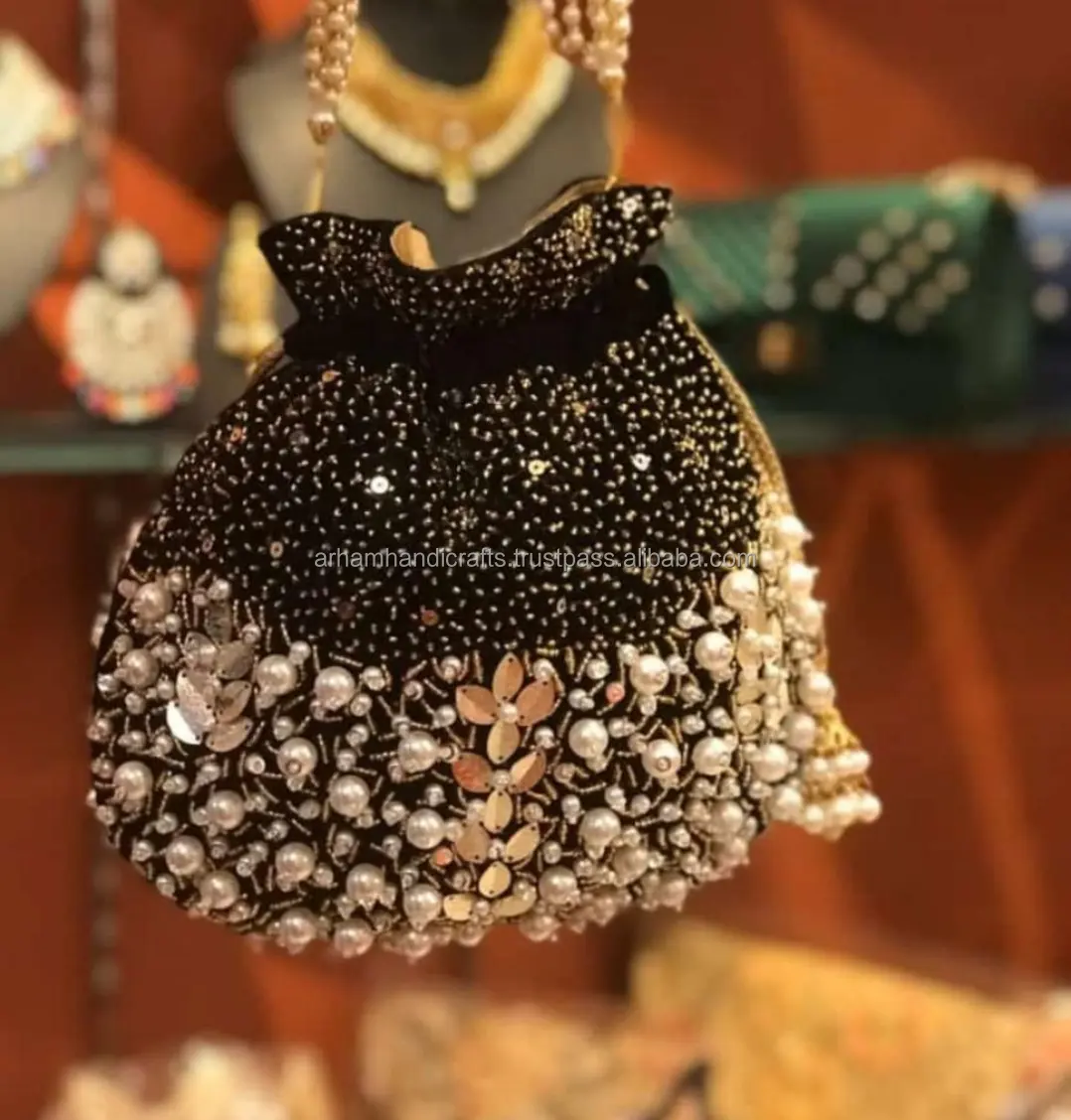 Bolsa potli para mulheres bordada vintage preta, produto em grande venda, bolsas potlies para noivas da LUXURY Crafts