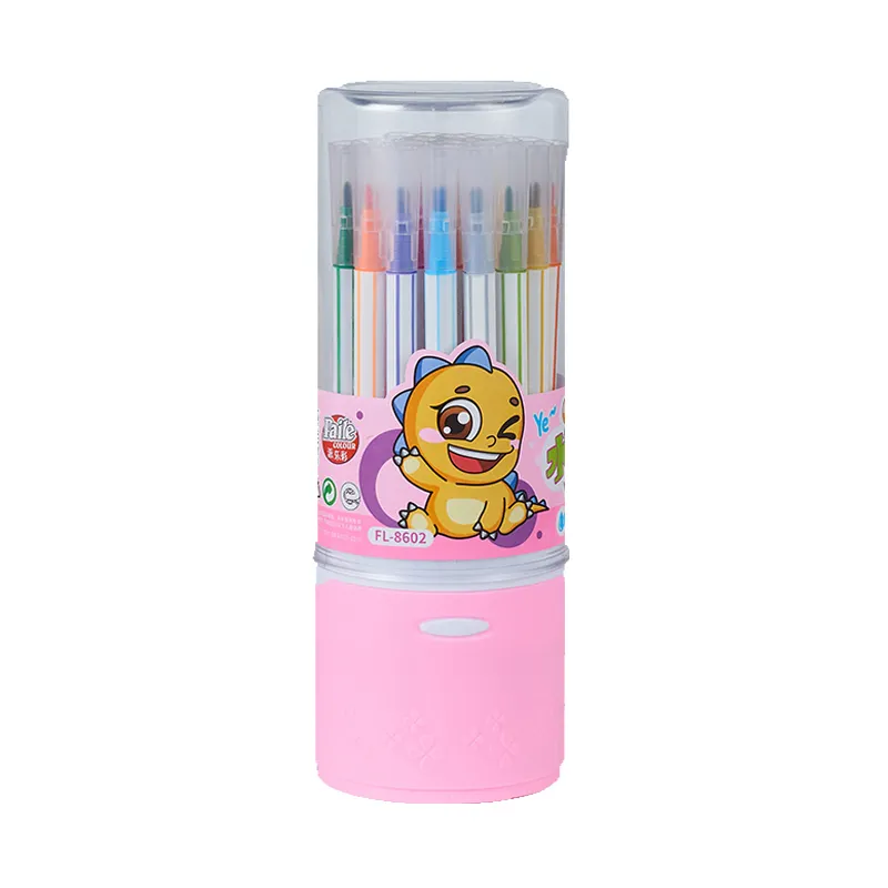 24 색 수성 연필 세트 빨 아이 아트 마커 핑크 배럴 워터 컬러 펜 그리기 및 쓰기