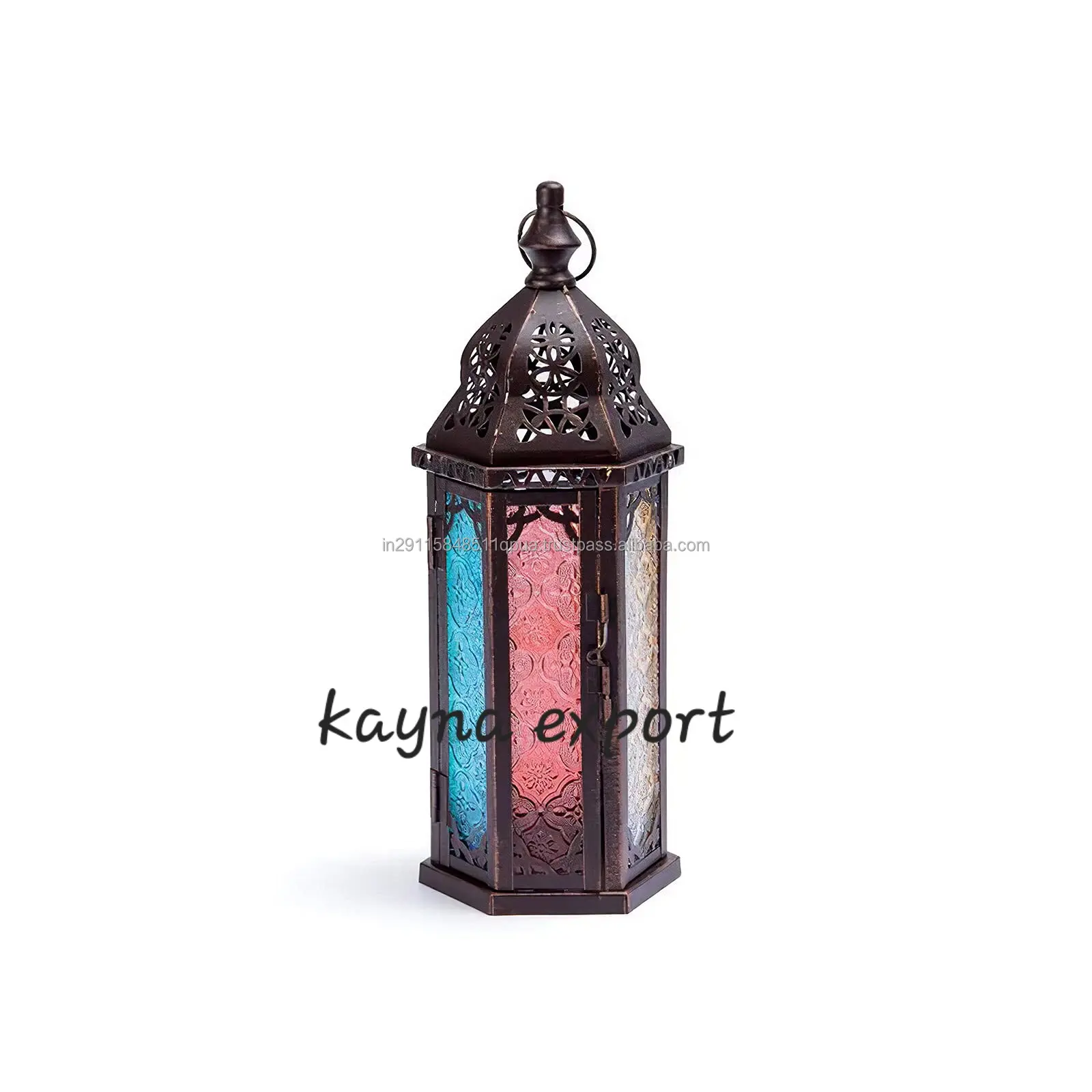 Decorative top selling Arabian style glass shades with black metal edges lantern for wedding and Eid celebration for home decor