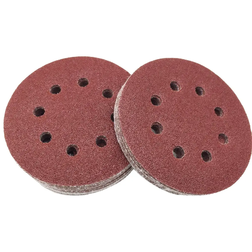 Discos abrasivos rojos de 125mm y 5 pulgadas con 8 agujeros, disco de lijado de gancho y bucle de 150mm y 6 pulgadas, lijadora de papel de lija de grano 120, papel de lija redondo