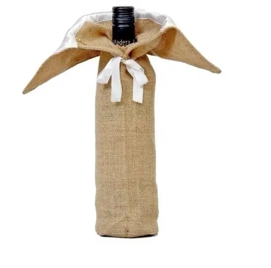 Bouteilles simples en toile de jute naturelle indienne écologique, fourre-tout pour bouteille de vin, sac en jute, bouteille en néoprène imprimée personnalisée, sacs fourre-tout pour vin