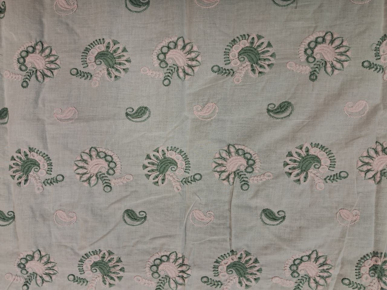 Mint green and Blush pink small Butis on White fabric