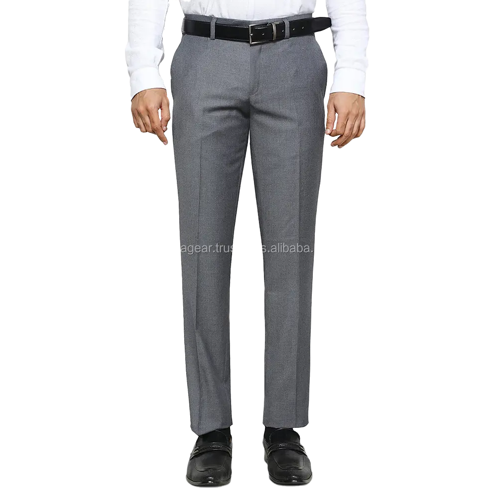 Hexa Pro Gear pantalone da uomo classico Fit & Flat Front grigio-pantaloni Casual Premium senza ferro