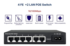 可用样品光纤网络设备NF1006型号60W MAX72电源W 4端口4 FE + 2 FE PoE RJ45千兆交换机