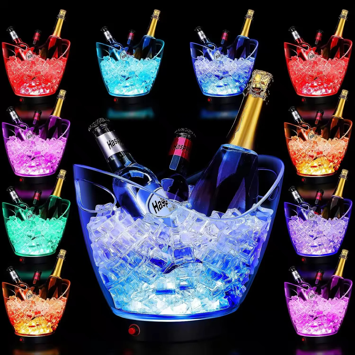 Clear LED Light Plastic Beer Ice Buckets with Stand for Party
