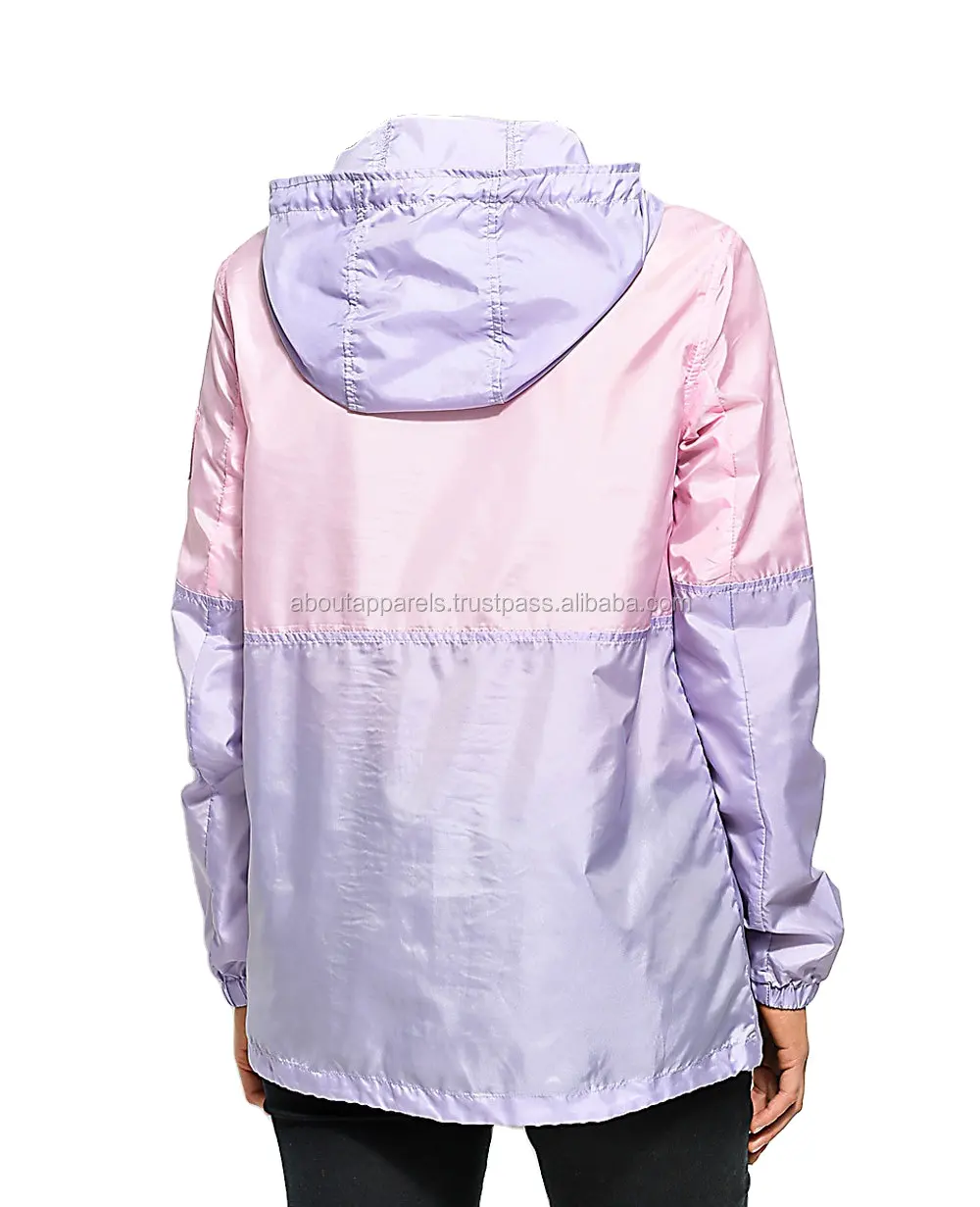 Hochwertiger Farb block Letter Print Frauen Outdoor Zip Up Leichter Nylon Anorak Wind breakers Jacken Mantel