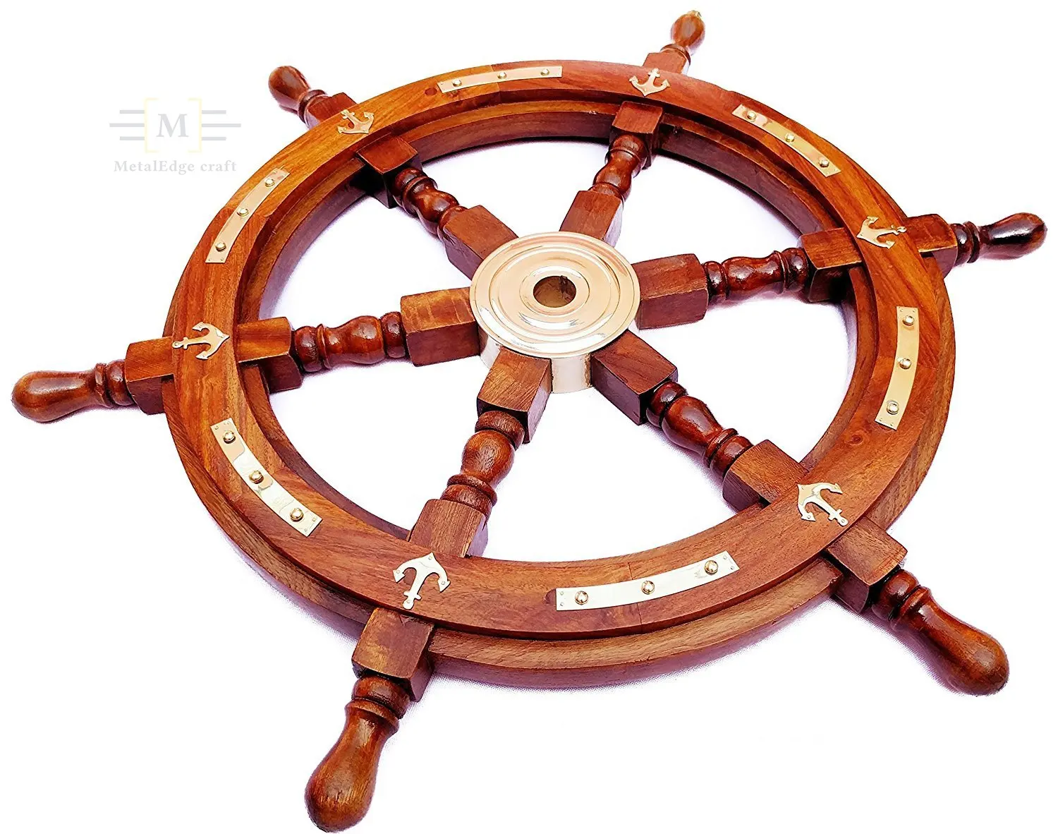 Ruota per nave in legno da collezione da 24 ''all'ingrosso con strisce in ottone regalo nautico e decorazione ornamento ruota per nave barca nautica