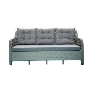 Modern Rattan Outdoor Sofa Set With Cushioned Seats and Glass Top Table for Garden and <strong>Patio</strong> in <strong>Grey</strong> and Brown Options - Product Image 2