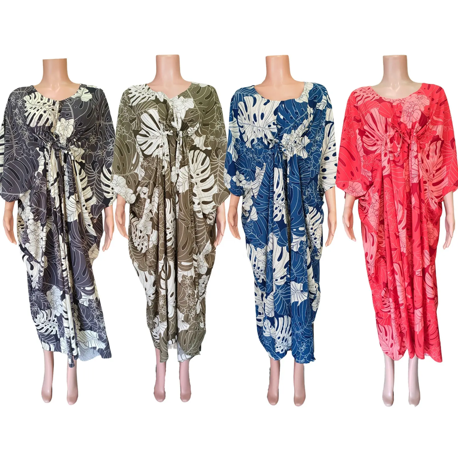Robe longue décontractée pour femmes, imprimé de haute qualité, feuille de Monstera, taille réglable, String Maxi