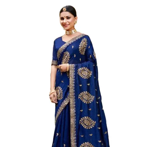 인도 katan saree 최신 디자이너 파티 착용 웨딩 숙녀 여성 착용 조젯 실크 자수 작업 sari 블라우스 2023