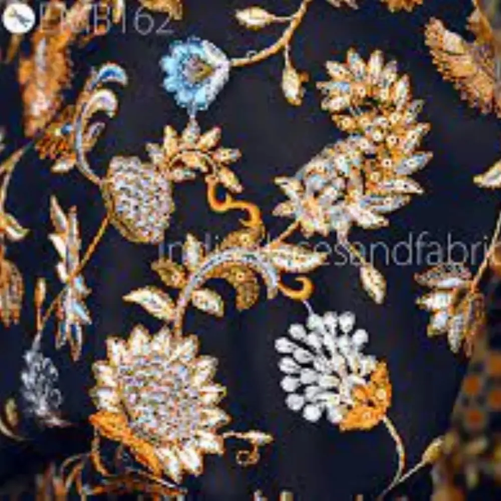 Hejin personalizado de lujo de punto India bordado con cuentas de lentejuelas bordado Dubai tela de terciopelo para ropa prendas Cheongsam