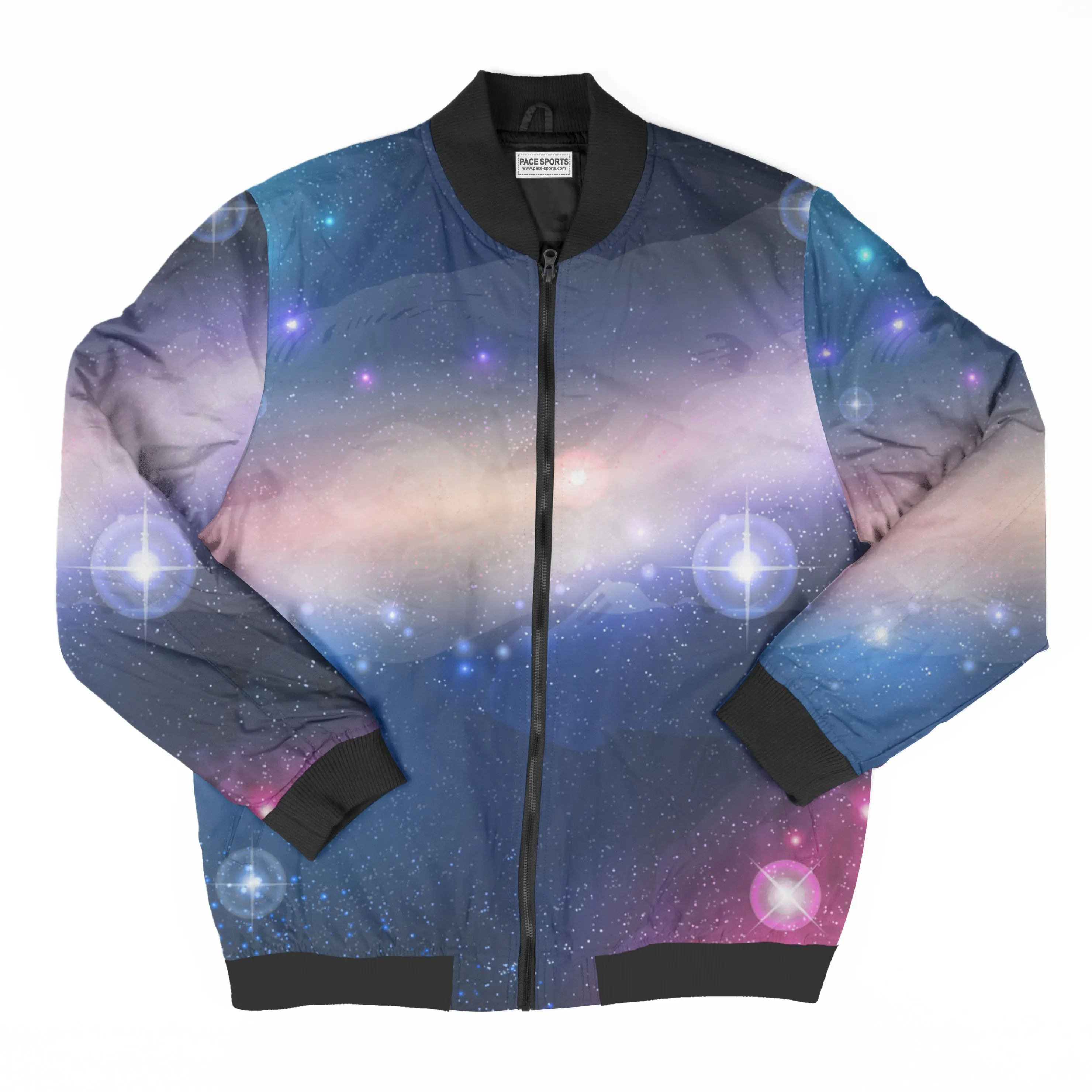 2023 mode blanc 100% polyester hiver personnalisé 3d impression design unisexe sublimation galaxy motif bomber vestes