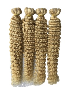 Transgreen Fashion Cuticle Aligned 613 Deep Curly <strong>Bundles</strong> Double Weft Blonde Deep Curly Brazilian Virgin Human Hairs Extension's - Product Image 2