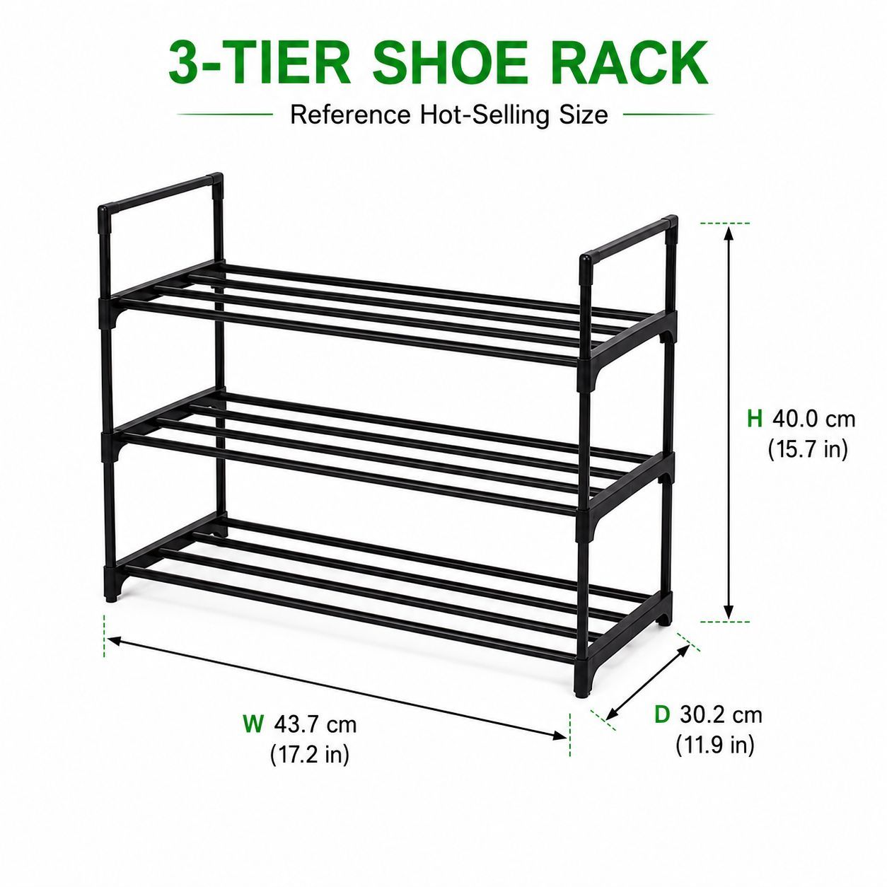 Étagère à chaussures noire à 3 niveaux