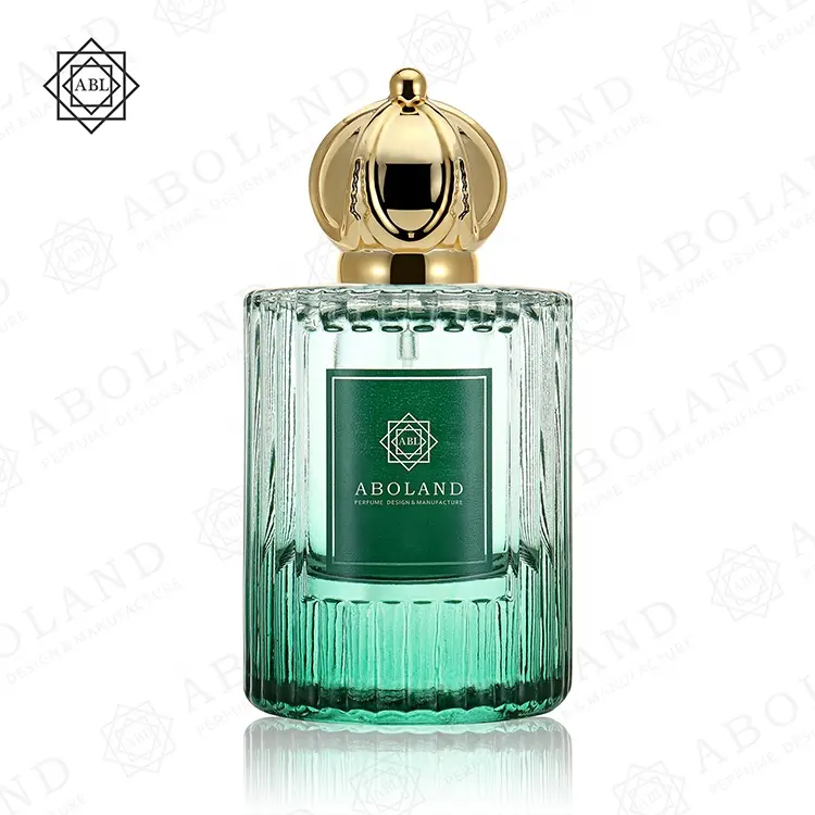 Flacon de parfum en verre vert de 50ml, 1 pièce, prix en vrac, bouteille de luxe avec couvercle doré, usine chinoise