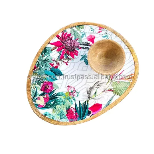 עיצוב אחרון כלי אוכל עץ מגיש קערה עגולה סביב קערת סלט פירות עץ טבעי לשימוש המטבח של הודו על ידי מלאכת יד