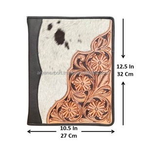 Multi-feature A4 Length Paper Zipper Hand Tooled Leather Business Conference Folder Portfolio Time Table <strong>Notebook</strong> with Card Slot - Product Image 2