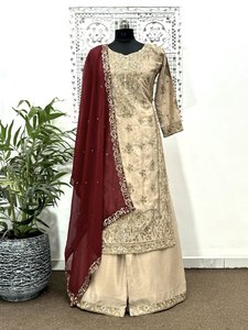 Yüksek talep üzerine yeni tasarımcı tam dikiş kurti-plazzo iplik ve dizi iş tasarımcısı Salwar Kameez ile Set sunulması - Product Image 2
