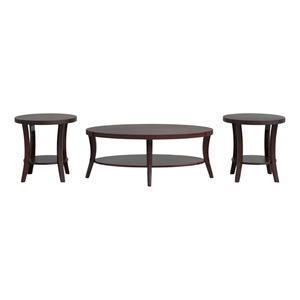 Classic Wooden Coffee <strong>Table</strong> for Living Room <strong>Set</strong> <strong>3</strong>-Piece Design Featuring Oval Coffee <strong>Table</strong> and Matching End <strong>Tables</strong> - Product Image 2