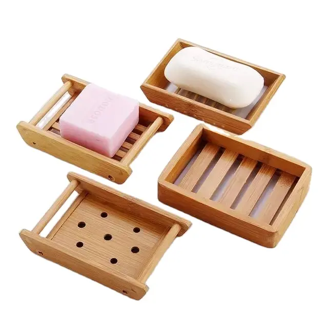 4 लकड़ी के साबुन ट्रे धारक साबुन रैक प्लेट बॉक्स कंटेनर लकड़ी के बाथरूम बाथरूम वानिटीज रसोई सिंक साबुन डिस्पेंसर