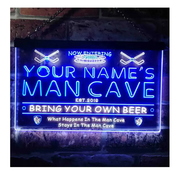 Personnalisé votre nom Est année thème Ice Hockey homme Cave Sport Bar double couleur LEDNeon Sign décor de Bar Neon Sign Light décor mural