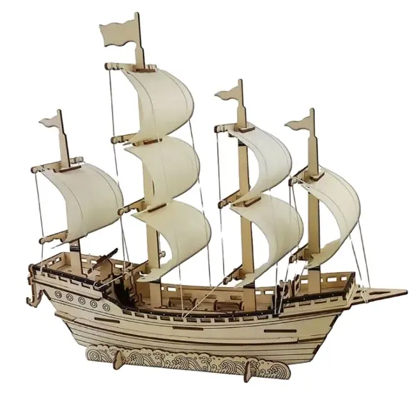 NATURAL WOOD FINISHED MODEL BOATS HANDICRAFT/ WOODEN TOY BOAT