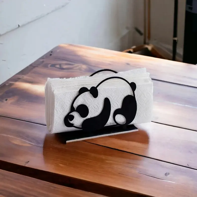 Porte-serviettes en bois pour table à manger-Porte-serviettes décoratif Panda découpé au laser