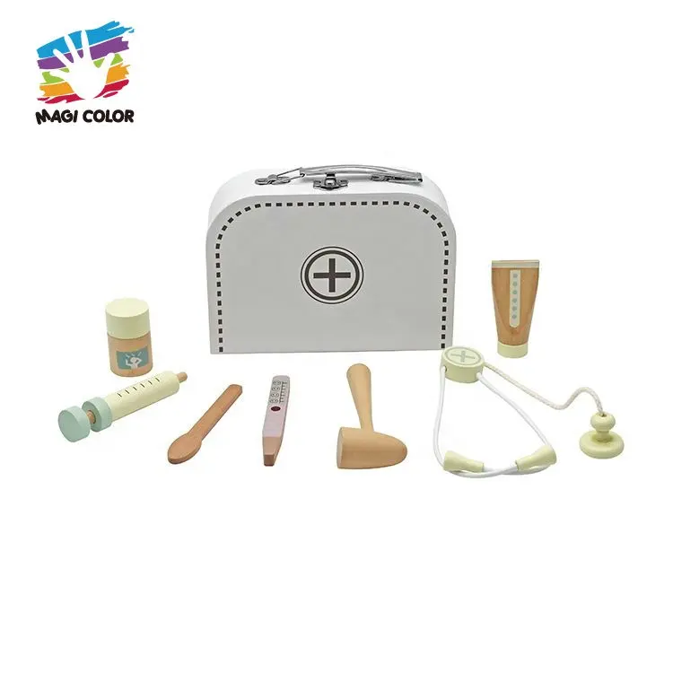 Kit médical de jeu de rôle de simulation pour enfants 7 jouets de docteur en bois avec valise W10D663