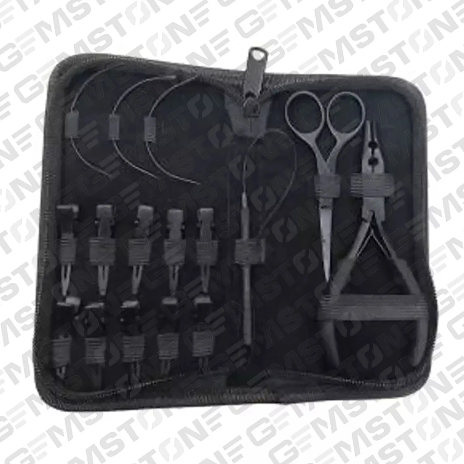 Kit de extensões de cabelo preto fosco, alicates micro anéis com agulhas e clipes pretos