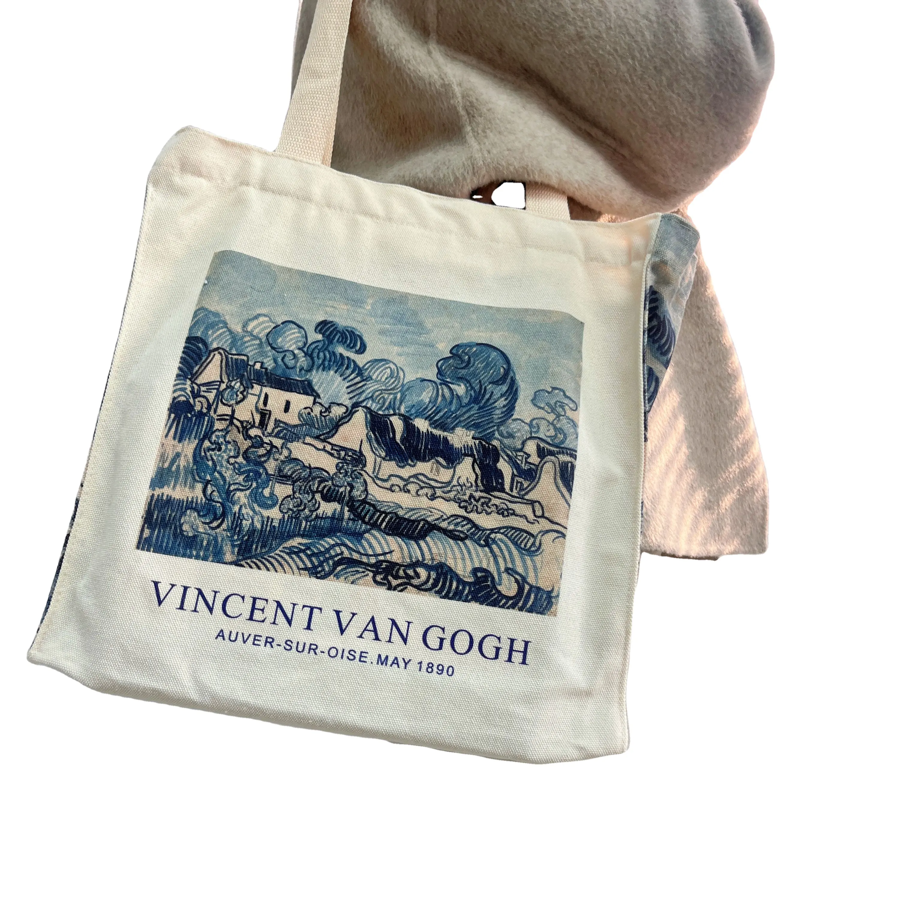 2024 NEU YCH Van Gogh Wolken klassische dicke strapazierfähige Baumwoll-Leinwandtasche beliebter Stil Reißverschluss-Einschulter-Einkaufstasche