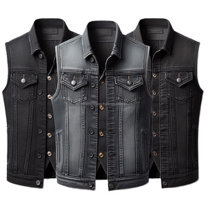 Trendy koyu yıkanmış Denim yelekler turn-aşağı yaka logosu akıllı rahat rüzgar geçirmez ön kapatma rahat dış giyim OEM hizmeti