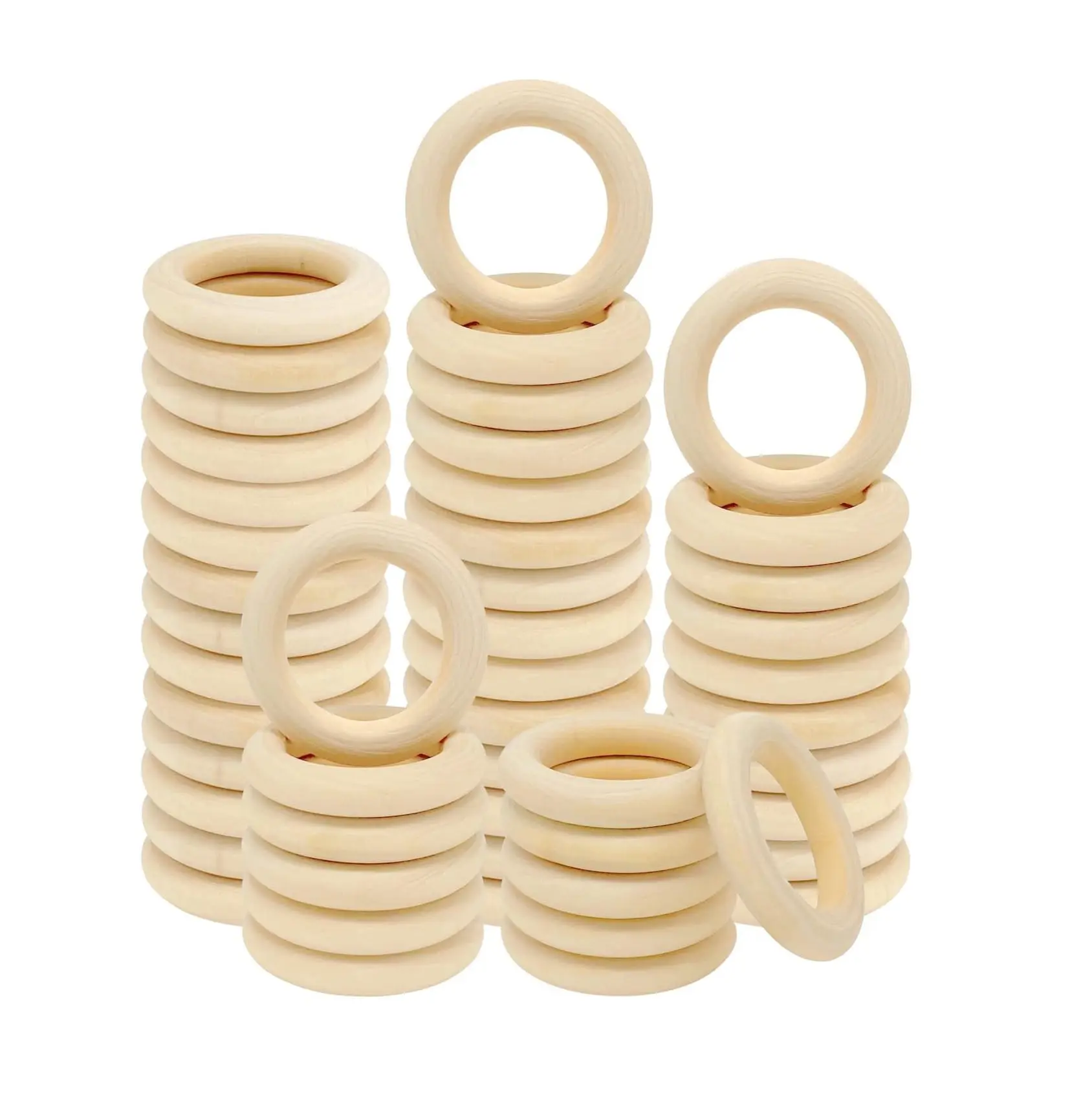 Anillos de Madera Natural para Manualidades, 20 Unidades, Anillos de Macramé para Manualidades, Anillos de Madera sin Conectores Colgantes de Pintura, 55mm/2,2 Pulgadas