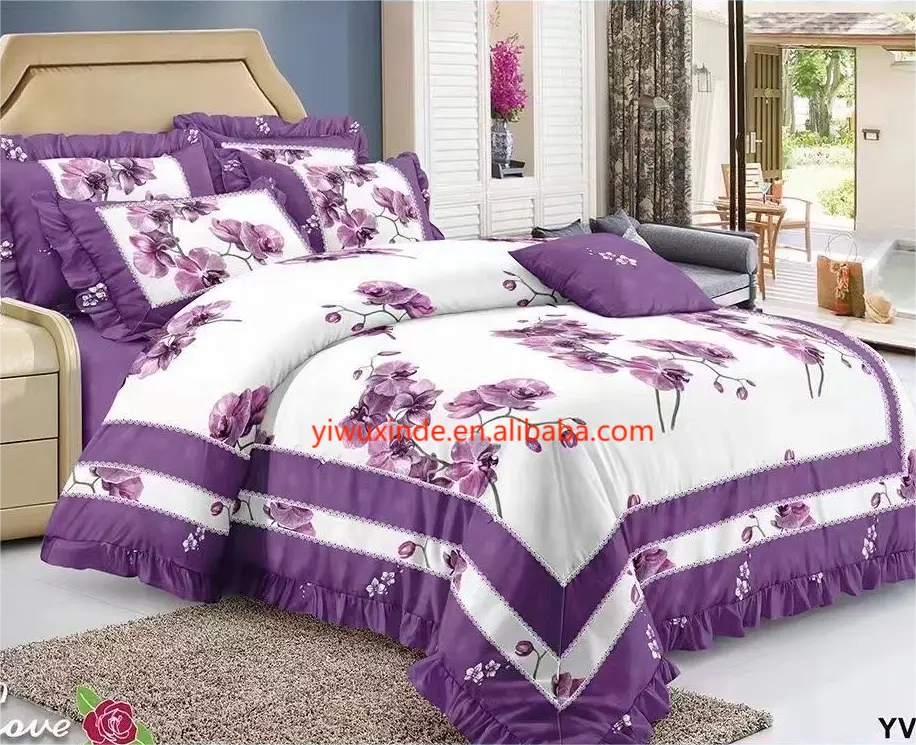 Customized 6 pieces fashion 100% polyester duvet cover set machine washable bedding set with 4 pillow cases