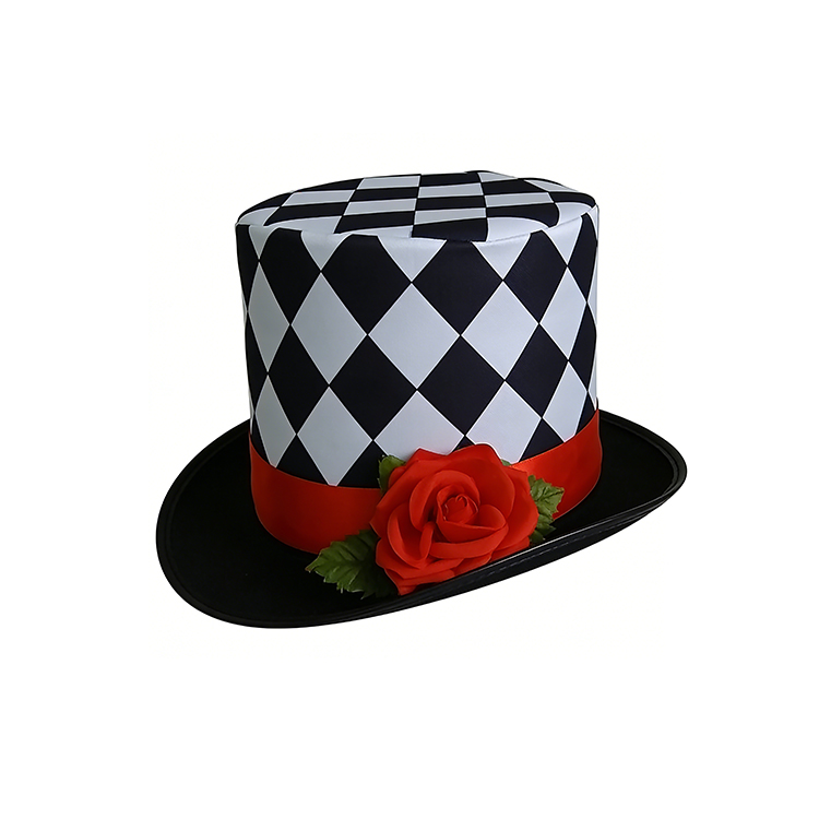 Chapeau haut de forme en diamant noir et blanc