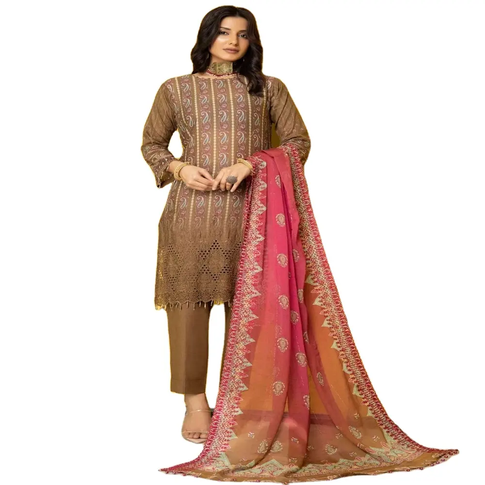 Vêtements ethniques-Costumes Salwar Pakistan et Indien Premium Lawn 3 pièces pour femmes avec broderie par MI Creation Volume KINARA-5