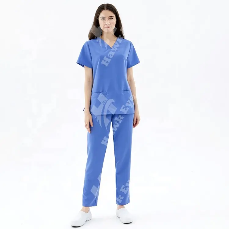Conjunto de esfoliante de enfermagem de alta qualidade, uniforme médico de enfermeira, conjunto de top e calças elásticos de spandex, uniforme elástico