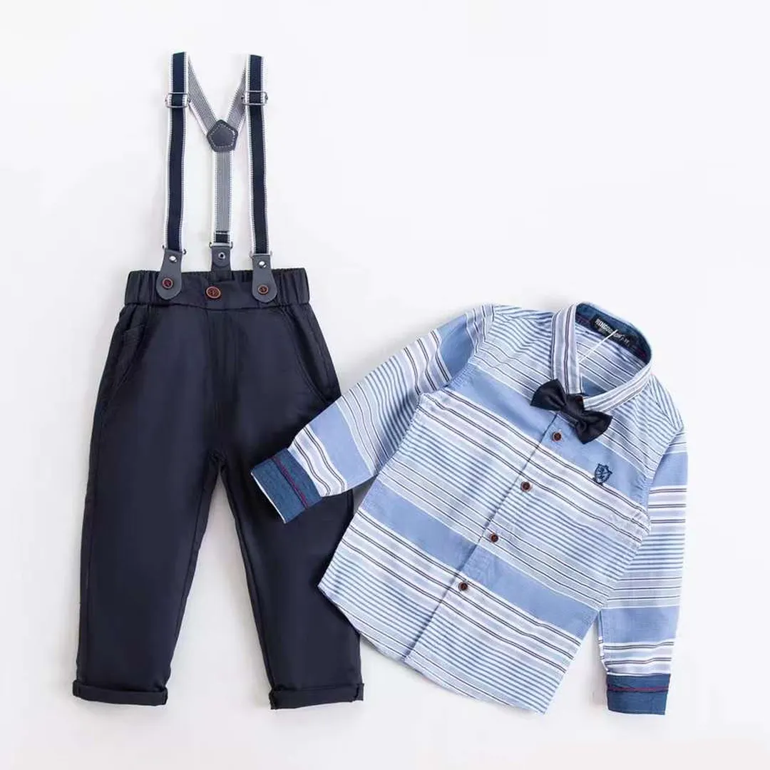 Premium Qualität Jungen Kleidung Kinder Baumwolle Stoff Langarm Kinder Fliege Hemden und Hose 2-teilige Sets Jungen Hochzeits anzug