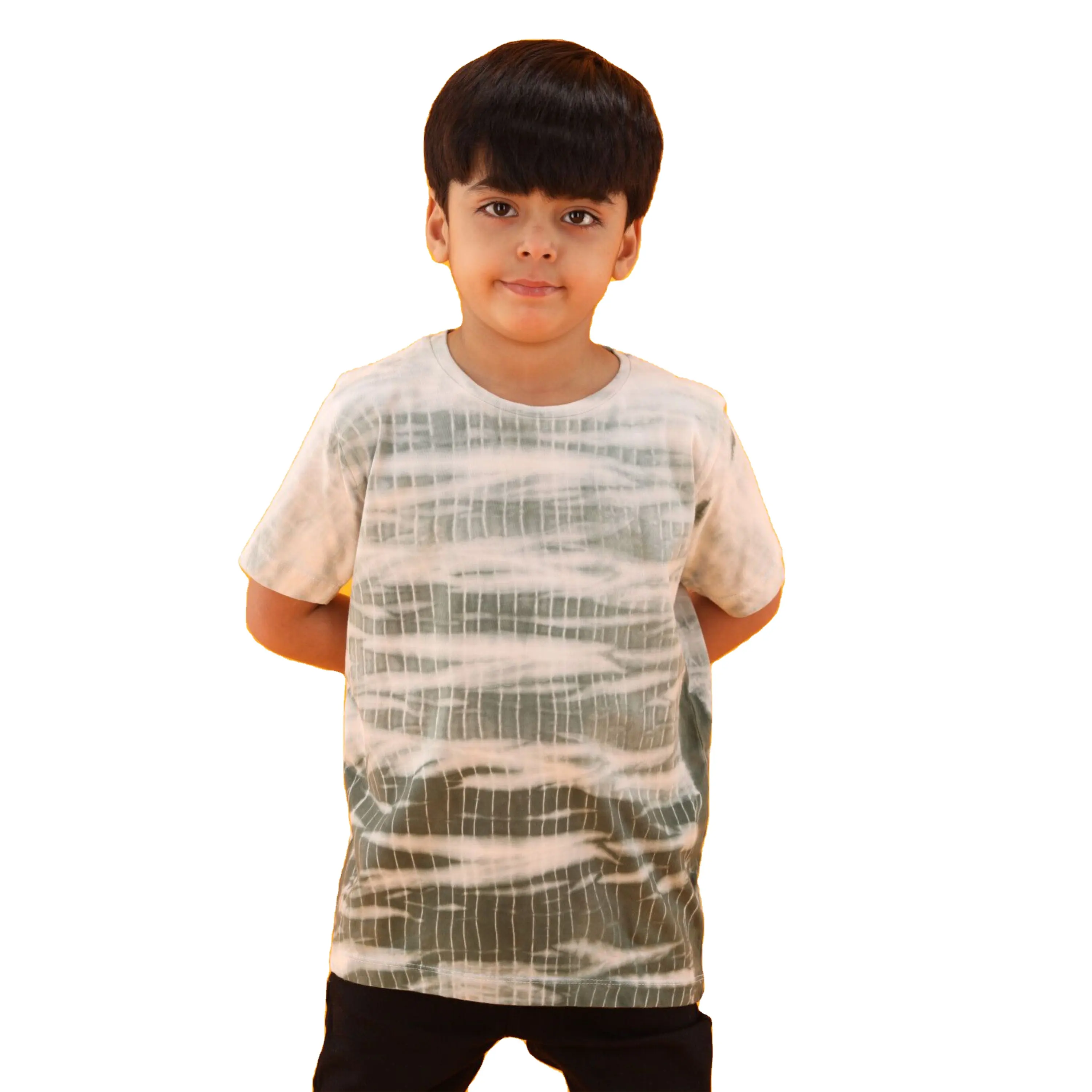 100% Knitted Pure Cotton Tie-Dye T-Shirt for Boys Regular Length with round Neck and Short Sleeves Solid Pattern in Khaki