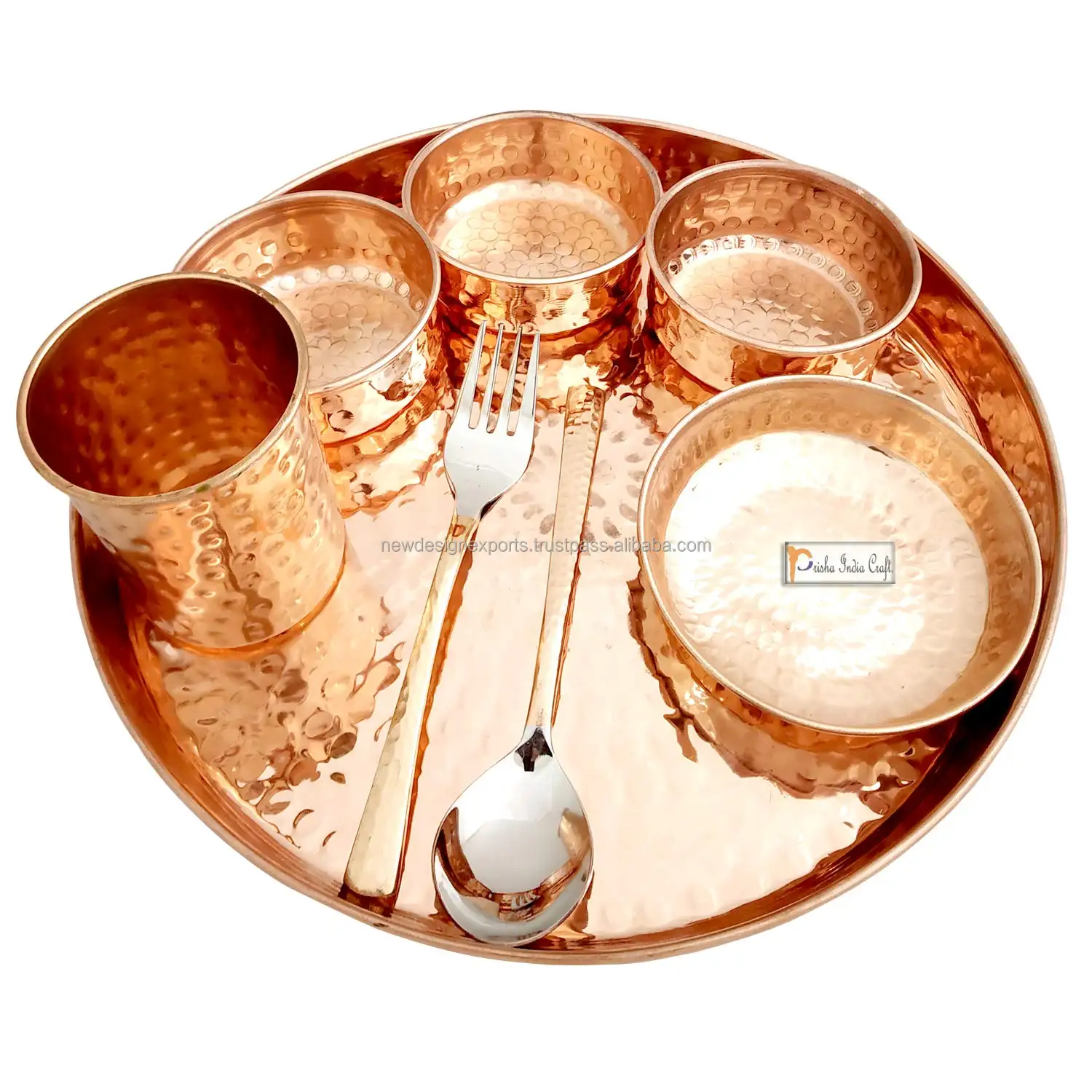 Pure Copper Thali Set of Plate, Bowl, Spoon And Glass Made Of Pure Copper Luxury Use. Very Good For Health Traditional Thali set