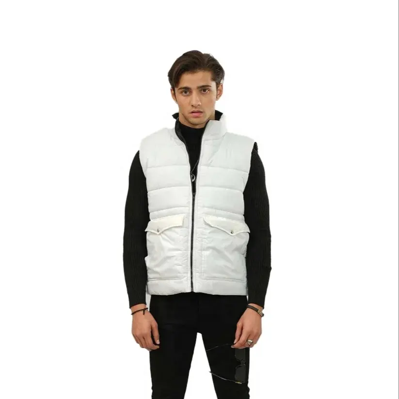 Chaquetas acolchadas sin mangas de estilo de moda personalizada para hombre, chaquetas acolchadas sin mangas con cuello levantado informales para exteriores de invierno