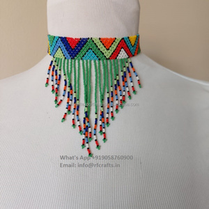 Collana girocollo con rete fatta a mano con perline colorate per donne motivo geometrico placcato oro