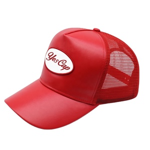 trucker hat mesh Hats 5 <strong>Panel</strong> Leather Trucker Mesh Caps With Front Embroidery <strong>Patch</strong> logo - Product Image 1