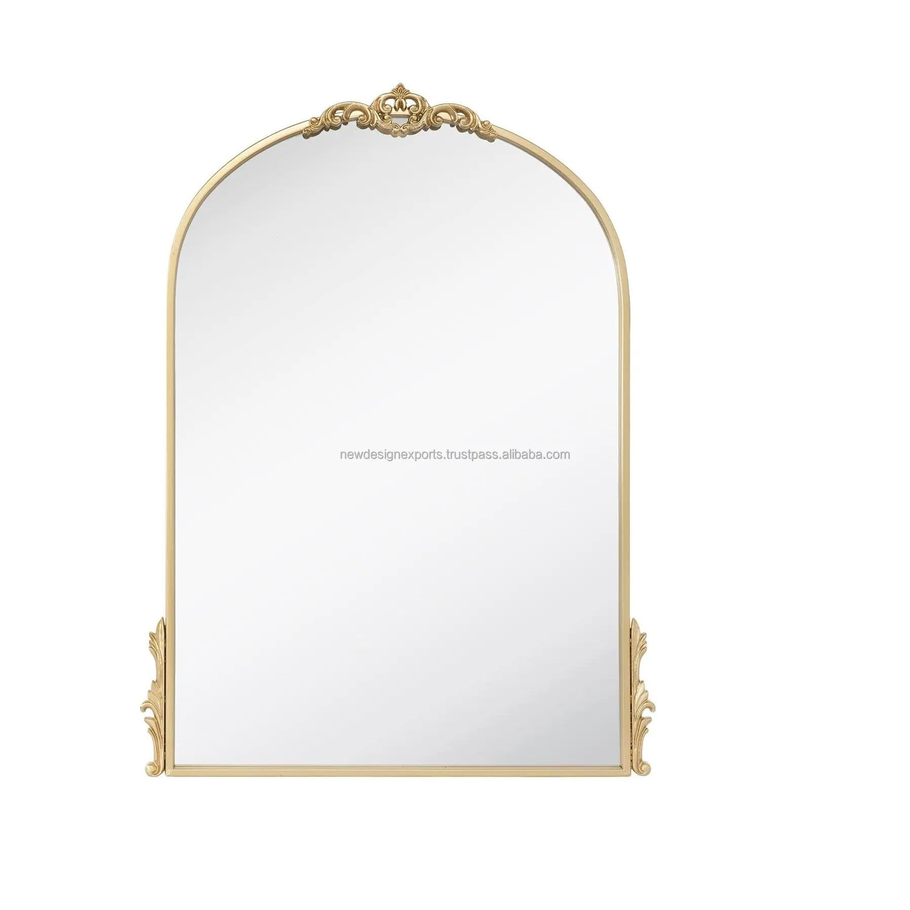 Espejo de pared tallado para decoración del hogar, arco dorado elegante y floreciente para tocadores, salas de estar, eventos