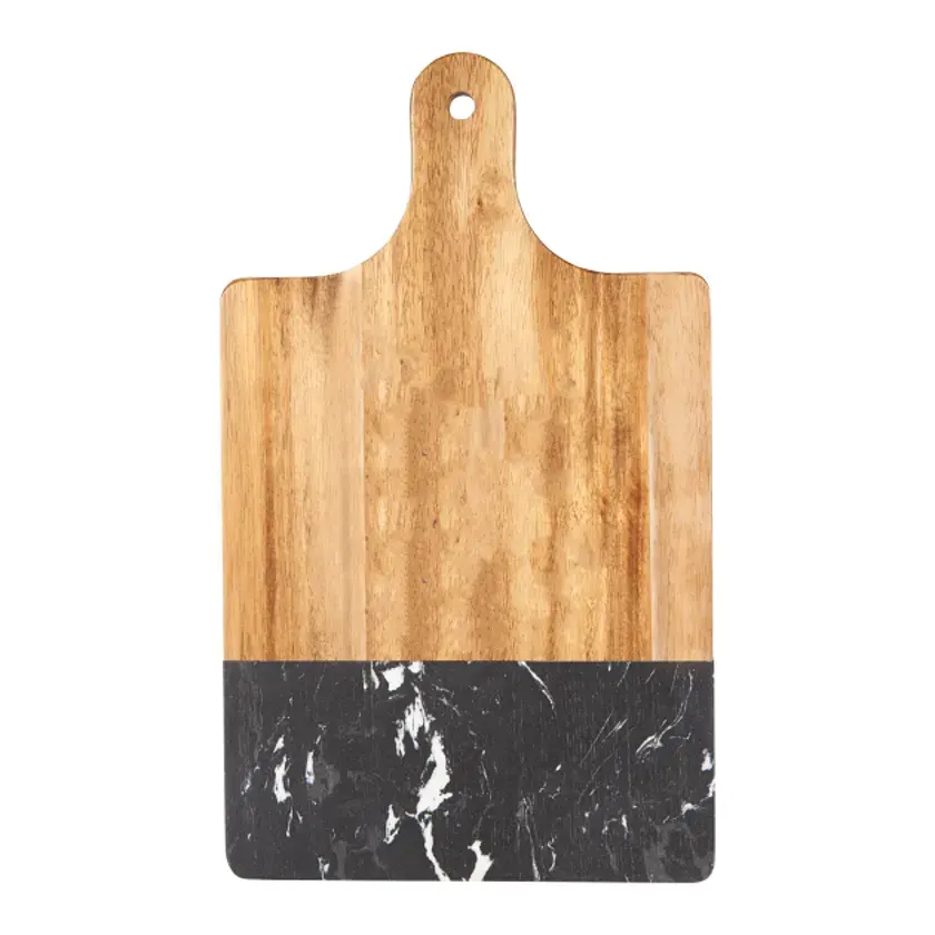 Tabla de cortar de diseño clásico para accesorios de cocina, tabla de cortar de madera de mango y mármol negro con mango de Color Natural