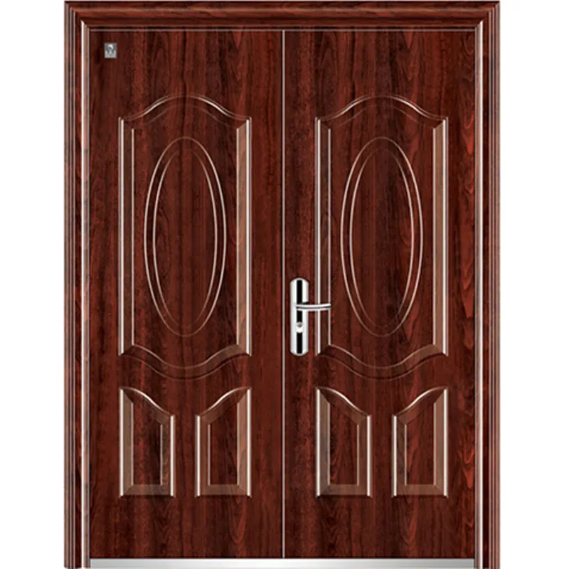 Porta de entrada dupla de metal para uso doméstico, porta de aço à prova de som personalizada com design tradicional americano, novidade para hotel