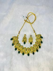 高端高品质民族设计师佩戴珠宝镀金复古南印度触摸项链套装婚礼耳环